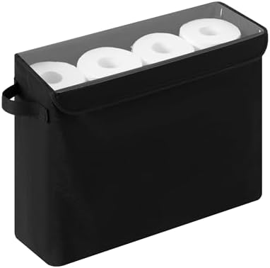 Cupic Cupid Toilet Paper Storage Baskets, Bathroom Toilet Paper Storage with Lid, Holds 12 Regular or 9 Mega Rolls, Slim Toilet Tissue Holder Basket with Clear PVC Lid and Handles for Home, Black