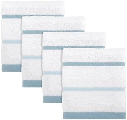 IZOD – Washcloths, Plush Ringspun Cotton Blend Towels with Absorbent Terry & Durable Hem, Striped Bathroom Towels, Set of 4 (Sandbar Blue)