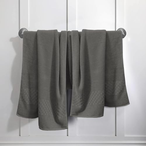 Feather & Stitch 100% Cotton 625 GSM Bath Towel Set of 6, Ultra Soft Highly Absorbent 2 Bath Towels, 2 Hand Towels & 2 Washcloth - Luxury Quick Dry Shower Towels (Dark Grey)