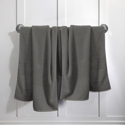 Feather & Stitch 100% Cotton 625 GSM Bath Towel Set of 6, Ultra Soft Highly Absorbent 2 Bath Towels, 2 Hand Towels & 2 Washcloth - Luxury Quick Dry Shower Towels (Dark Grey)