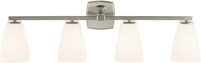 Kichler Marant 33.25" 4-Light Vanity Light with Opal Glass in Brushed Nickel, for Bathroom, Powder Room, Over a Mirror, (33.25" W x 9.5" H), 55217NI