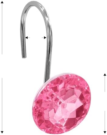 Crystal Diamond Round Shower Curtain Hooks Rings for Bathroom,Pink,12PCS