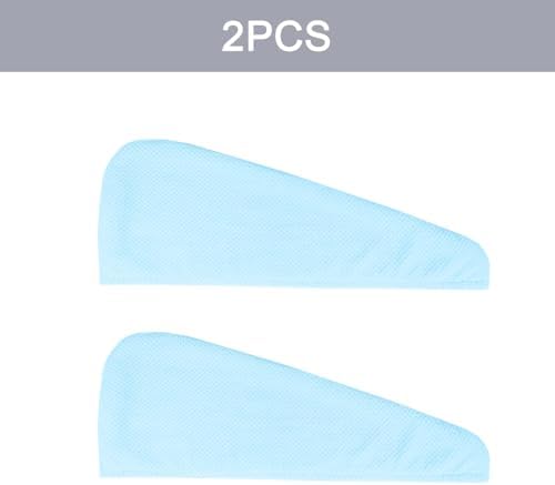 MaopaoBeauty Thicker Hair Drying Towels, Quick Drying Towels for Hair with Button, Super Absorbent Hair Turbans for Wet Hair Long Thick Curly Hair, Soft Hair Drying Towel Wrap, Light Blue