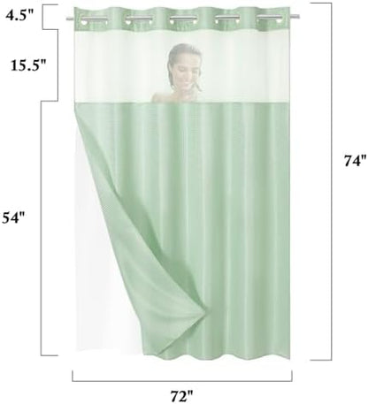 Gibelle No Hook Cloth Mint Green Shower Curtain with Liner, 72x74