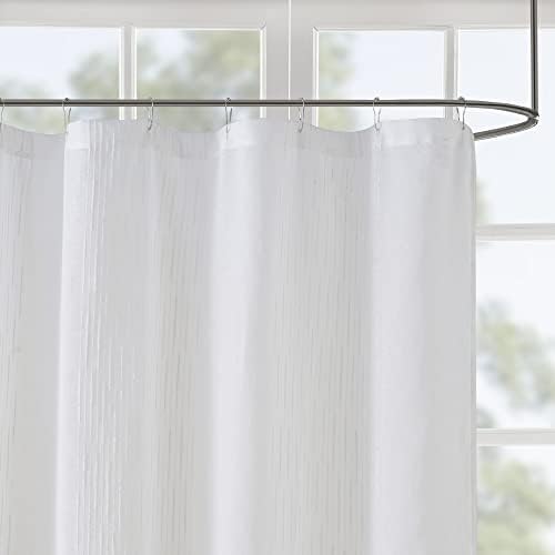 Madison Park Anna Sheers Shower Curtain, Textured Striped Accent Design, Modern Mid-Century Bathroom Decor, Machine Washable, Fabric Privacy Screen Ivory, 72" W x 72" L (Pack of 4)