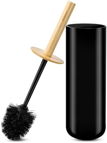 Black Toilet Bowl Brush and Holder Set,Cute Rv Bamboo Cleaner Scrubber