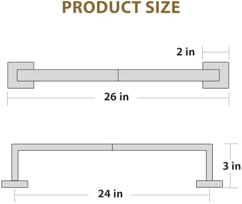 Luxbaro 24 Inch Matte Black Towel Bar, Square Base, Total Length 26-Inch
