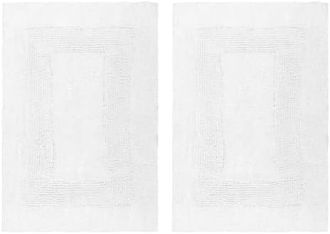 COTTON CRAFT 2 Pack Reversible Bath Mat - Soft Plush Bath Rug -17x24- White