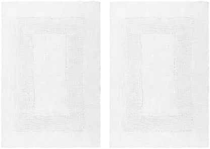 COTTON CRAFT 2 Pack Reversible Bath Mat - Soft Plush Bath Rug -17x24- White