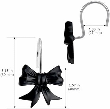 CHICTIE Decorative Shower Curtain Hooks, Bow Knot Shower Curtain Rings Hooks for Bathroom Baby Kids Room Rustproof Shower Hooks (Black)