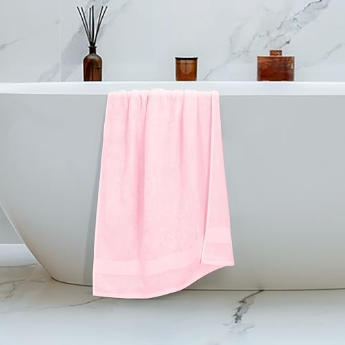 Belizzi Home 4 Pack Bath Towel Set 27x54, 100% Ring Spun Cotton, Ultra Soft Highly Absorbent Machine Washable Hotel Spa Quality Bath Towels for Bathroom, 4 Bath Towels - Pink