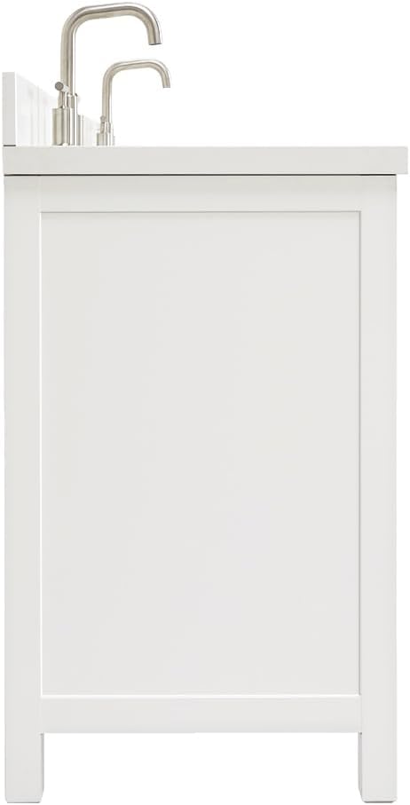 ARIEL Cambridge 66-inch Bathroom Vanity with Sink,Solid Wood, 1.5-inch Pure White Quartz Countertop & Backsplash, Double Rectangular Porcelain Sink, 4 Soft Closing Doors, 6 Dovetail Drawers, White