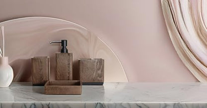 Hymmah Bathroom Accessories Set,Toothbrush Holder Set,4 Pcs Apartment Necessities (Wood Brown)
