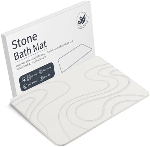 VEELOIM Stone Bath Mat, Diatomaceous Earth Bath Mat, Shower Mat White