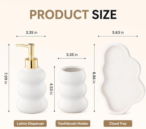 3-Piece Ceramic Bathroom Accessories Set with Sand Point Glaze Design - Tray, Lotion Dispenser, and Tumbler - Bring Nature to Your Bath