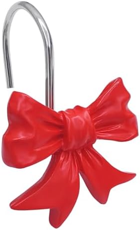 CHICTIE Decorative Shower Curtain Hooks, Bow Knot Shower Curtain Rings Hooks for Bathroom Baby Kids Room Rustproof Shower Hooks (Red)