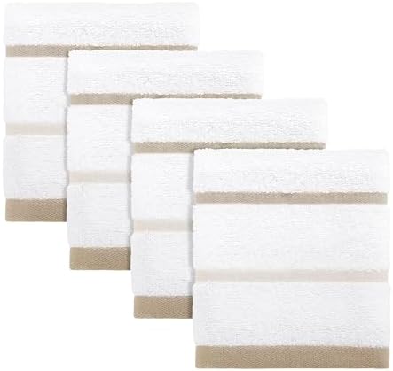 IZOD – Washcloths, Plush Ringspun Cotton Blend Towels with Absorbent Terry & Durable Hem, Striped Bathroom Towels, Set of 4 (Sandbar Linen)
