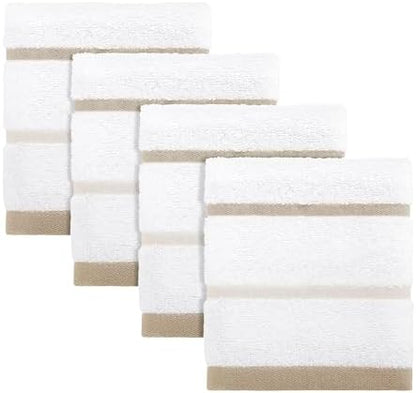 IZOD – Washcloths, Plush Ringspun Cotton Blend Towels with Absorbent Terry & Durable Hem, Striped Bathroom Towels, Set of 4 (Sandbar Linen)