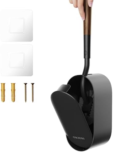 Toilet Bowl Brush and Holder, OSCIOSS Toilet Brush Set with Ergonomic Design, Compact Size, Durable Bristles, RV Toilet Brushes & Holders for Dead Corner Clean (Wood&Black, 1pack)