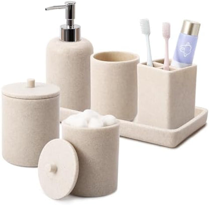 XLHOMO Resin Beige Bathroom Set, 6 Pcs Bath Decor and Accessories Sets