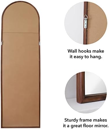 WallBeyond 65"x20" Full Length Mirror - Vintage Wood Framed Large Bedroom Floor Mirror, Farmhouse Wall Mounted or Leaning, Brown Solid Wood