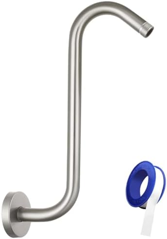 Shower Head Extension Arm with Flange, S Shaped High Rise Gooseneck Showerhead Riser Pipe, Universal Standard 1/2" Connection - Bathroom Accessory (12 Inch, Brushed Nickel)