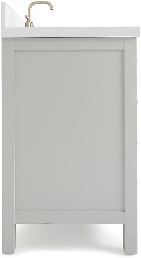 ARIEL Cambridge 42-inch Bathroom Vanity with Sink,Solid Wood, 1.5-inch Pure White Quartz Countertop & Backsplash, Single Rectangular Porcelain Sink, 2 Soft Closing Doors, 9 Dovetail Drawers, Grey