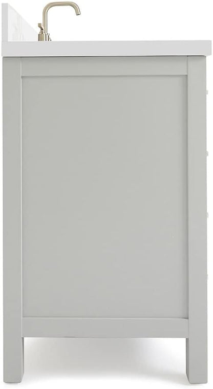 ARIEL Cambridge 42-inch Bathroom Vanity with Sink,Solid Wood, 1.5-inch Pure White Quartz Countertop & Backsplash, Single Rectangular Porcelain Sink, 2 Soft Closing Doors, 9 Dovetail Drawers, Grey