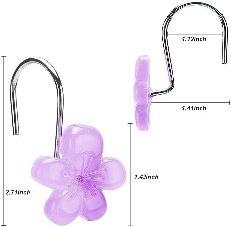 Cute Flower Shower Curtain Hooks, Glow in The Dark, Pretty Floral Themed Elegant Bathroom Decor, Purple