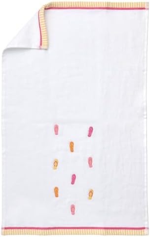 Ritz 2-Piece Cotton Velour Bathroom Hand Towel Set, Embroidered Flip Flop Pattern, Soft Decorative Towels in Warm Pink and Orange, Coastal Tropical Decor, 16” x 26”