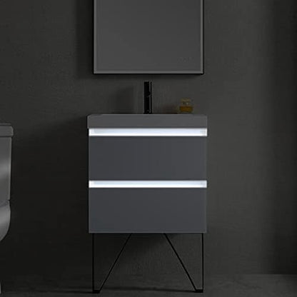 Blossom 36 inch LED Lighted Bathroom Vanity with Acrylic Sink | Wall Mounted Vanity with Dimmable LED Lights | Modern Floating Design for Bathrooms | 36" w/Acrylic Sink, Light Grey