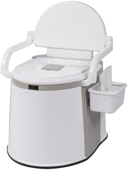 Portable Camping Toilet with 5-Gallon Removable Bucket, Off White | Anti-Slip Base, Side Handrails, Tissue Paper Holder, Water-Free Cleaning, 52.5x42.5x66cm