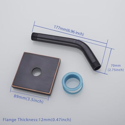 Shower Arm with Flange, 6 inch Wall Mount Replacement Angle Shower Head Arm,Wall-Mounted for Fixed Bathroom Showerhead, Shower Arm with Flange and Teflon Tape Oil Rubbed Bronze,SW-91018-6-ORB-SQ.