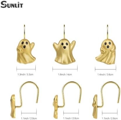 Sunlit Ghost Shower Curtain Hooks, Home Decorative Shower Curtain Rings for Bathroom, Halloween Shower Curtain Hangers Bathroom Accessories, Set of 12, Golden