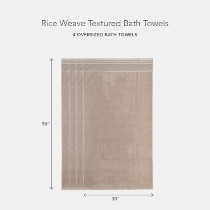 Texere 100% Organic Cotton Rice Weave Jacquard 700 GSM Luxury Bath Towel Sets - Ultra Soft and Absorbent Hotel and Spa Quality (Rice Weave, Oxford Tan, 4 Bath Towels)