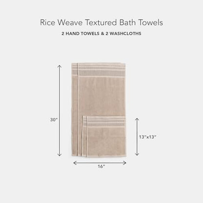Texere 100% Organic Cotton Rice Weave Jacquard 700 GSM Luxury Bath Towel Sets - Ultra Soft and Absorbent Hotel and Spa Quality (Rice Weave, Oxford Tan, 2 Hand & 2 Face Towels)