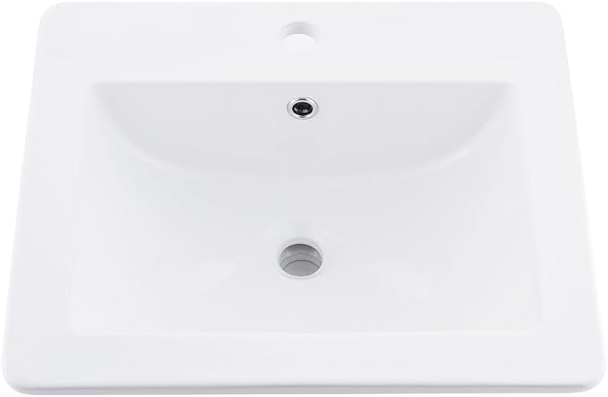21x18 White Vessel Bathroom Sink Drop In Ceramic Vanity | Vessel Sink, 21x18" White Ceramic Bathroom Sink, Drop In Rectangular Vanity, Semi Recessed, with Overflow, Easy Clean