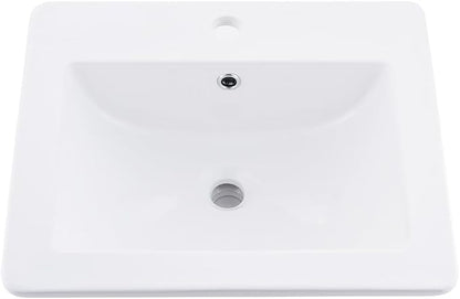 21x18 White Vessel Bathroom Sink Drop In Ceramic Vanity | Vessel Sink, 21x18" White Ceramic Bathroom Sink, Drop In Rectangular Vanity, Semi Recessed, with Overflow, Easy Clean