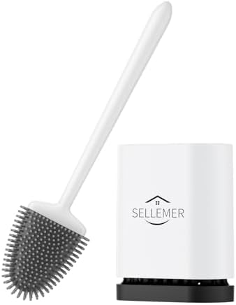 Sellemer Silicone Toilet Brush, Ventilation Slots Holder 1 Pack Pearl White