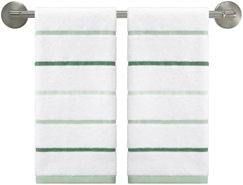 IZOD – Hand Towels, Plush Ringspun Cotton Blend with Striped Design and Dark Hem Finish, Set of 2 (Sandbar Green)