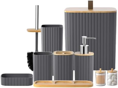 Grey Bathroom Set Bathroom Accessories Set Complete with Trash Can-9PCS