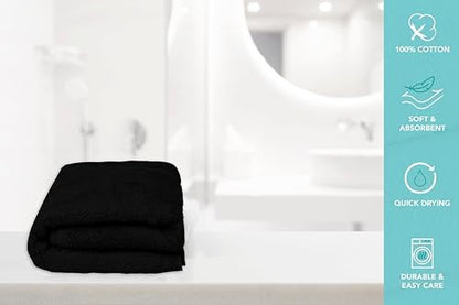Bath Towels Bulk Set of 12 – 24" x 50" – 100% Cotton Terry, Soft, Quick-Dry & Highly Absorbent – Black Towels for Bathroom, Spa, Gym, Hotel, Pool & Everyday Use