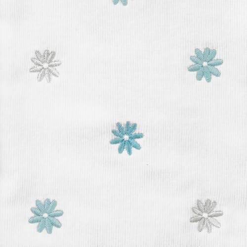Ritz 2-Piece Cotton Velour Hand Towel Set, Embroidered Allover Daisies, White & Aqua Blue Floral Decorative Bathroom Towels for Cottage, Spa, or Summer Home Decor, 16 in x 26 in
