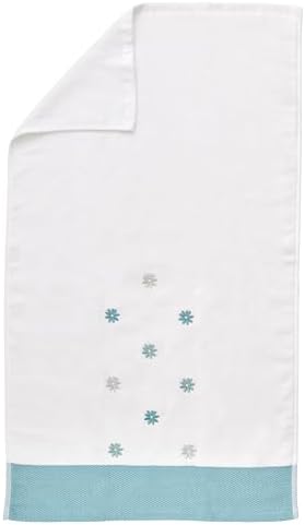 Ritz 2-Piece Cotton Velour Hand Towel Set, Embroidered Allover Daisies, White & Aqua Blue Floral Decorative Bathroom Towels for Cottage, Spa, or Summer Home Decor, 16 in x 26 in