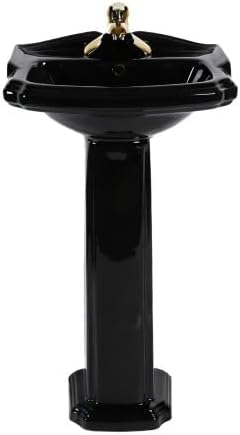 Renovators Supply Manufacturing Cloakroom Space Saving 19" W x 34" H x 15" Proj. Small Bathroom Black Pedestal Sink, Vitreous China, with Overflow, Compatible with 4 in. Centerset Faucets