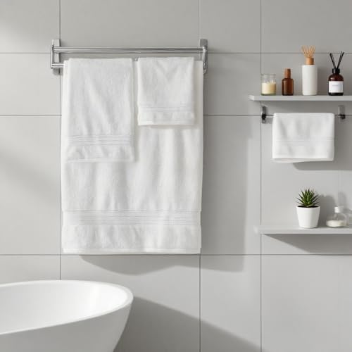 COZYART Luxury Bath Towel Set 6 Pcs White 100% Turkish Cotton 650 GSM