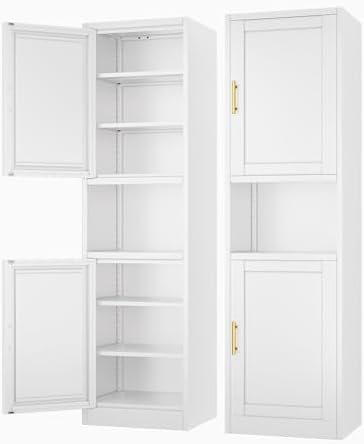 Ckzbx Tall Narrow Storage Cabinet 66.93" H Tall Bathroom Cabinets Metal Pantry Cabinet, 4 Adjustable Shelves for Kitchen, Home Office, Living Room, Dinning Room (16 inches Wide White)