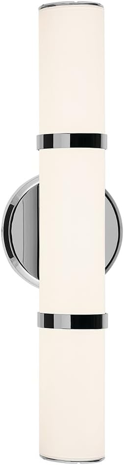 Kichler Rosh 18" LED Small Bath Bar with White Glass in Chrome, Modern Minimalist, for Vanity, Fireplace, Buffet, Hallway, Vanity Mirror, (18" W x 5" H), 55187CHLED