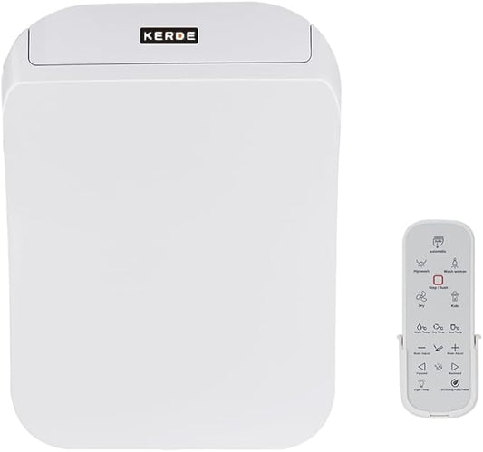 KERDE 08A Electric Bidet Toilet Seat,Remote Control,Warm Water Cleansing, Heated Seat,Adjustable Temperature Settings, Moving Nozzle Massage,White,Night Light,Bidets for Existing Toilets.Square