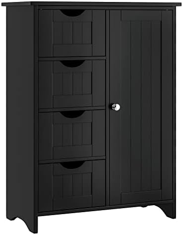 JUMMICO Bathroom Storage Cabinet, Floor Cabinet with 4 Drawers and 1 Adjustable Shelf, Storage Oragnizer for Living Room, Kitchen, Bathroom (Black)